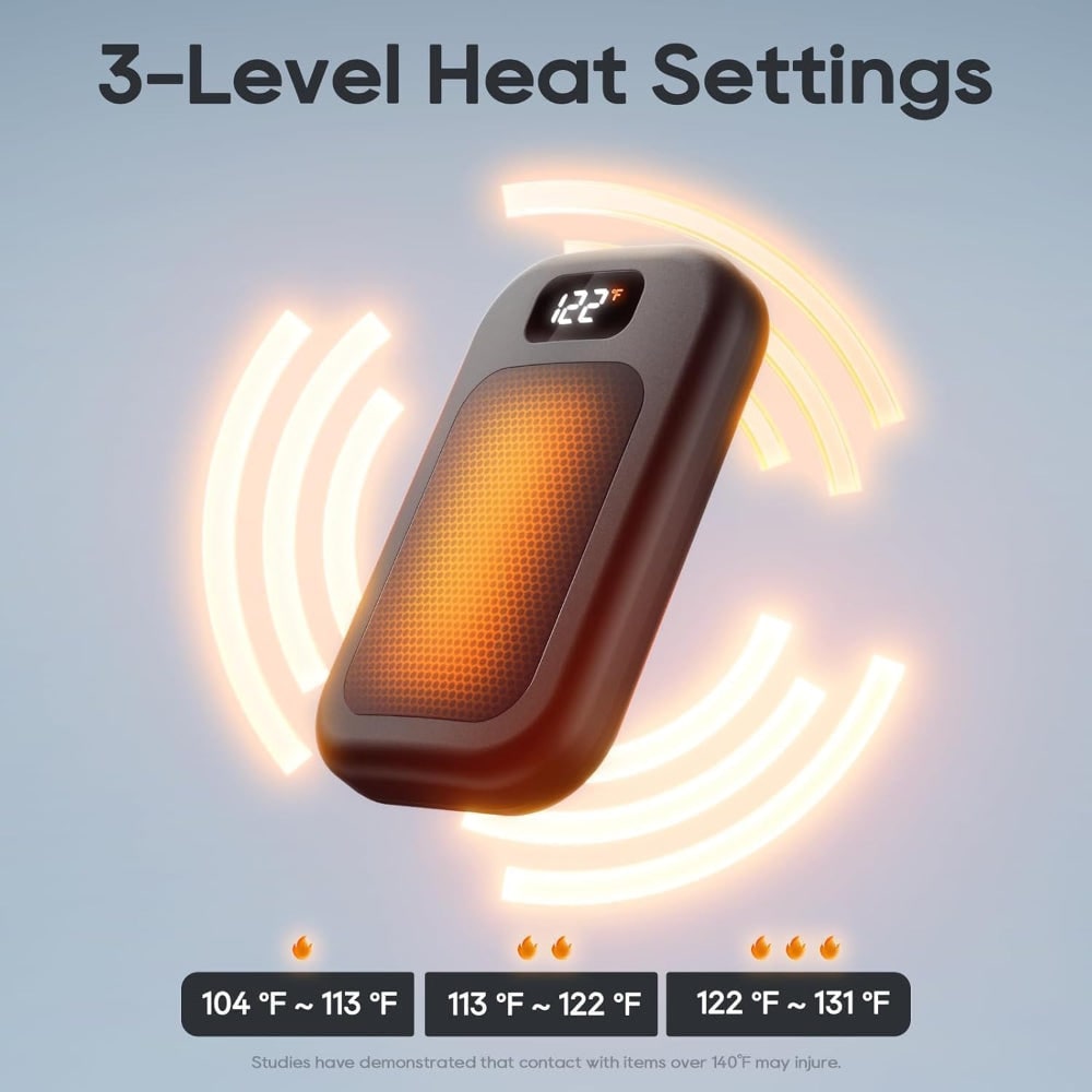 Wiederaufladbare Handwärmer mit LED-Display, 3 Wärmestufen, Powerbank-Funktion, Winterkomfort bei kalten Händen, Outdoor | Sansoti