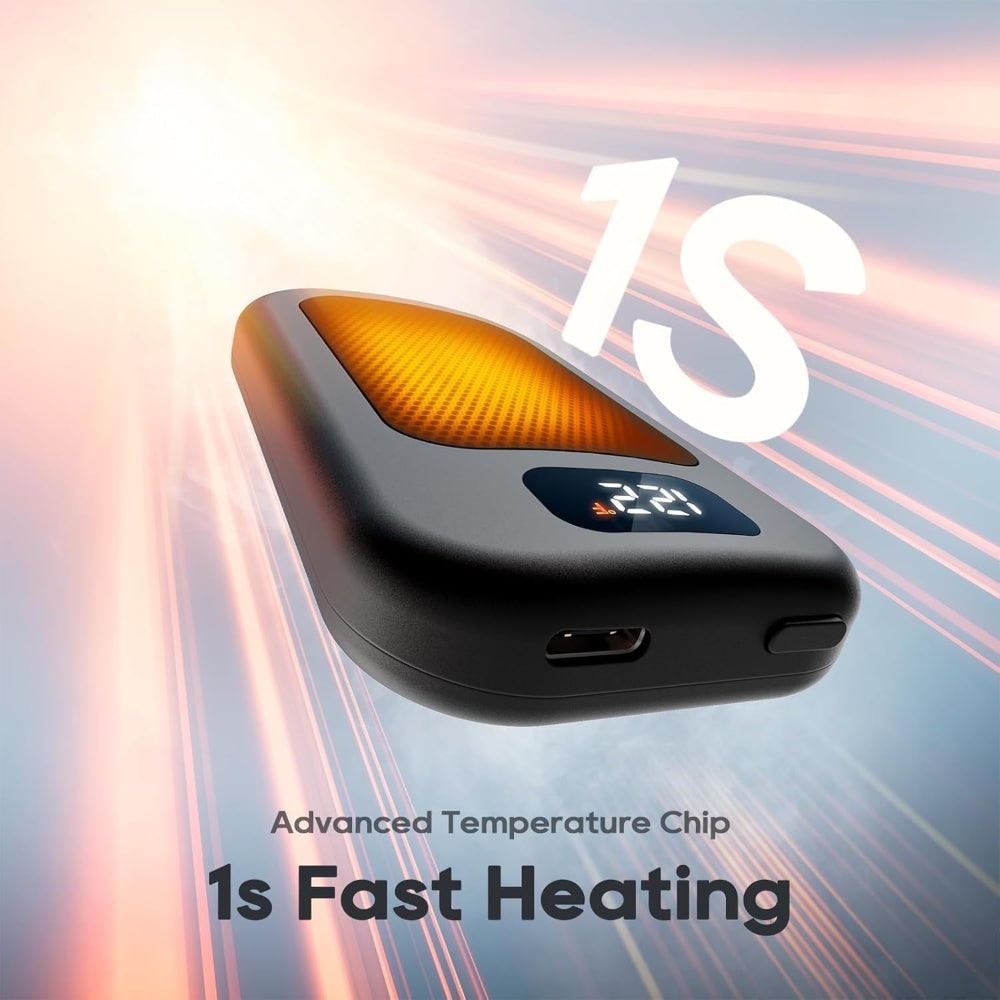 Wiederaufladbare Handwärmer mit LED-Display, 3 Wärmestufen, Powerbank-Funktion, Winterkomfort bei kalten Händen, Outdoor | Sansoti