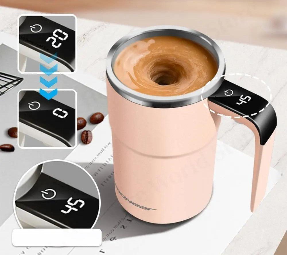 Magnetic Thermos Cup with Temperature Indicator and Automatic Mixing Function for Coffee and Tea on the Go | Sansoti