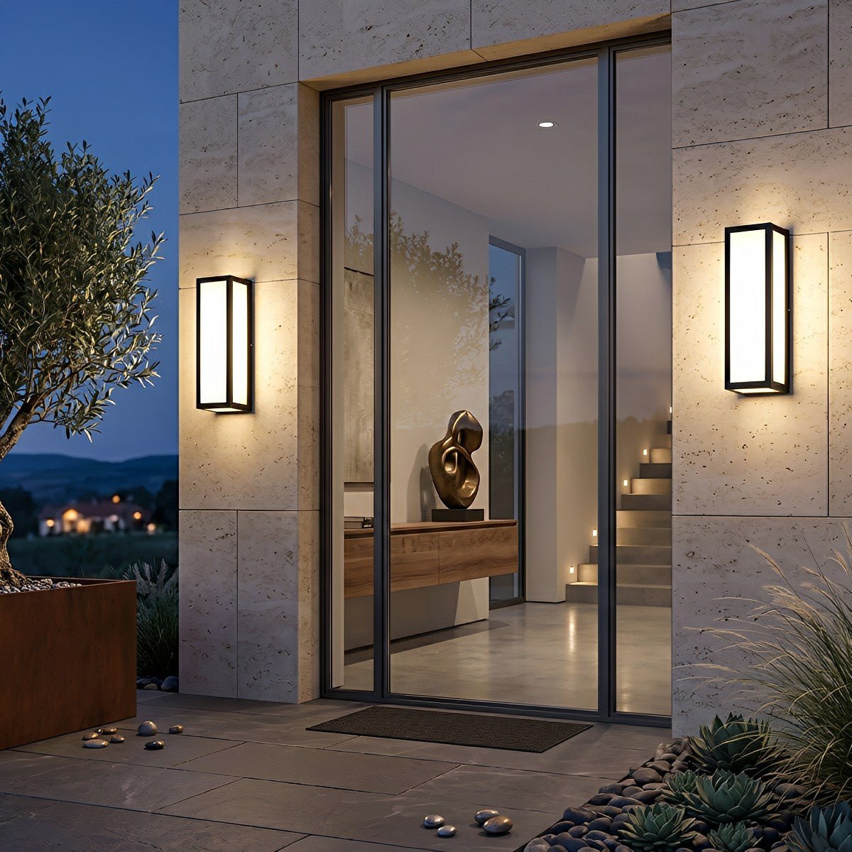 Applique murale avec détecteur de mouvement rectangulaire en aluminium noir 18W 30W, LED d'extérieur et d'intérieur, IP65 étanche | Sansoti