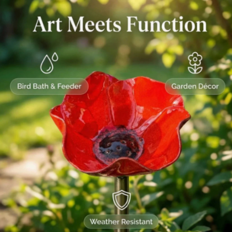Metal Birdbath Garden Stake with Flower Design Drinking Bowl for Pollinators Weather-Resistant Garden Decoration | Sansoti