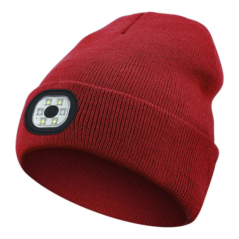 Knitted Winter Hat with Rechargeable LED Light Hands-Free Headlamp for Outdoor Winter Activities | Sansoti