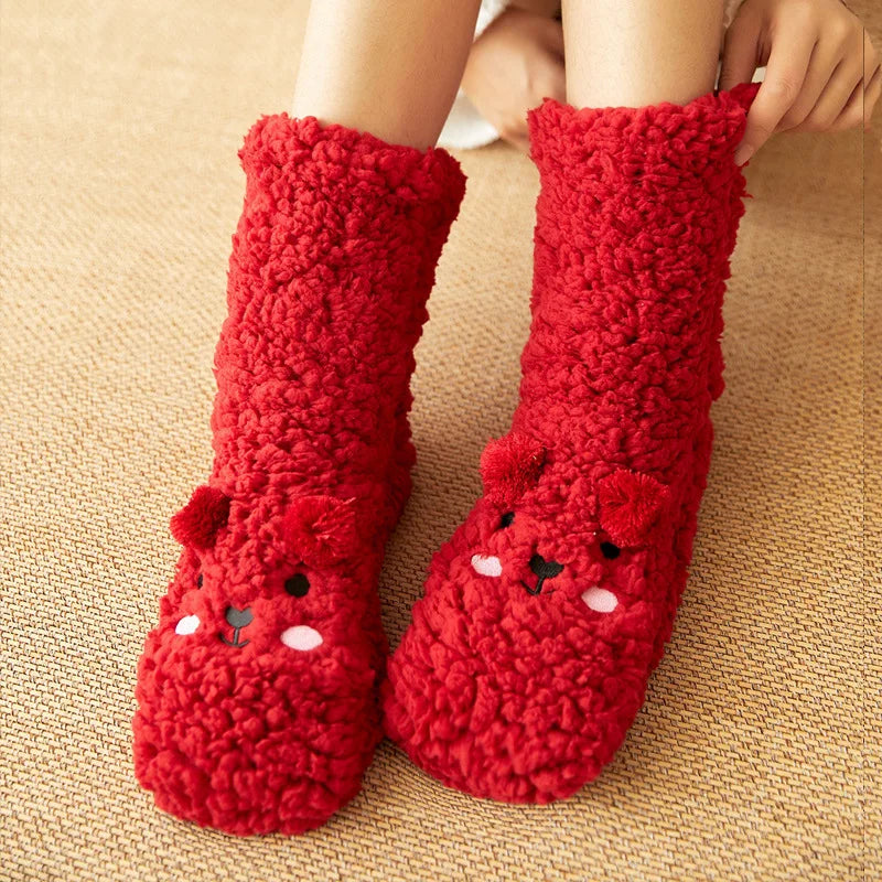 Chaussettes polaires à motif ours antidérapant pour une chaleur et un confort optimaux à la maison, femmes et hommes, chaussettes d'intérieur d'hiver | Sansoti