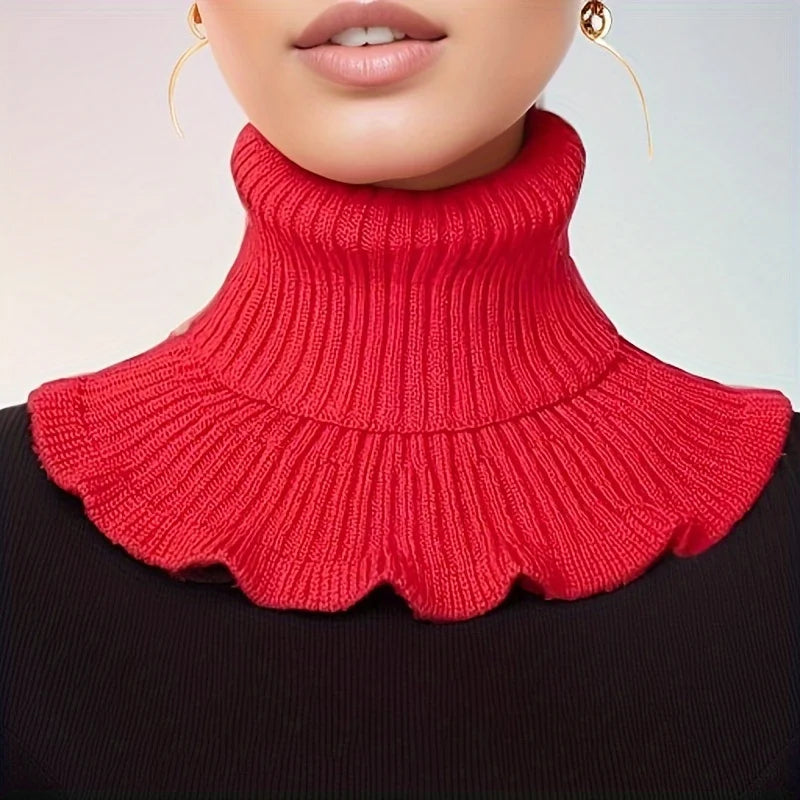 Écharpe tube tricotée pour femme avec bord plissé, extensible, coupe-vent, chaude, en imitation daim de cerf, tour de cou de 60 cm | Sansoti