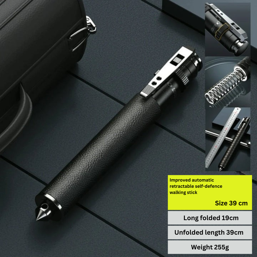 Retractable Walking Cane with Automatic Mechanism Non-Slip Grip Durable Alloy 39-65cm Adjustable | Sansoti