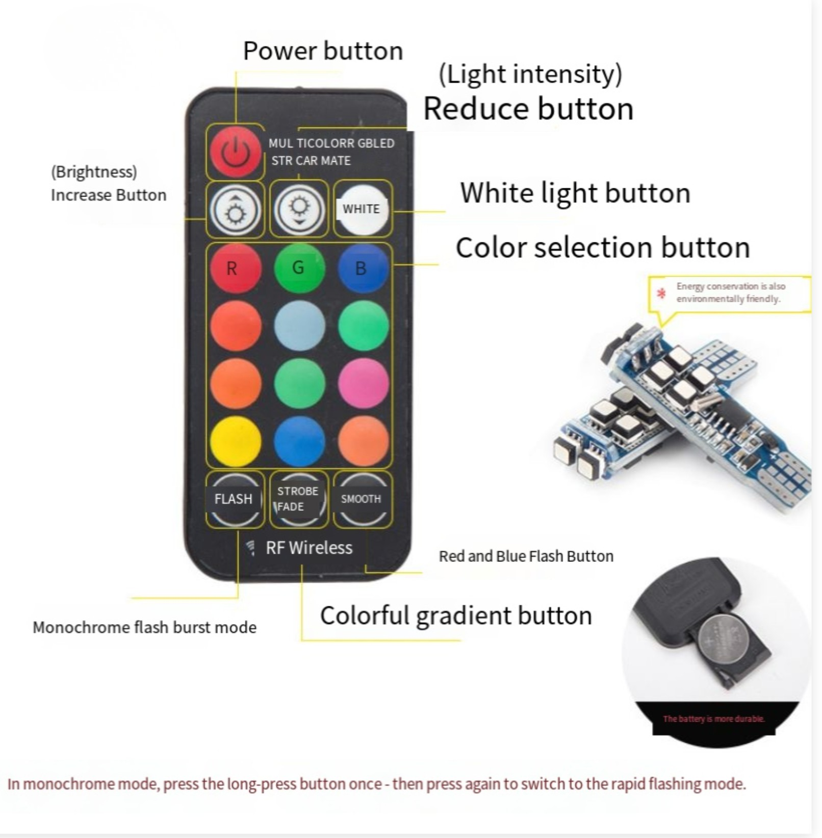 RGB Auto Interieurverlichting T10 LED met 7 Kleuren en RF Afstandsbediening voor Parkeerlichten | Sansoti
