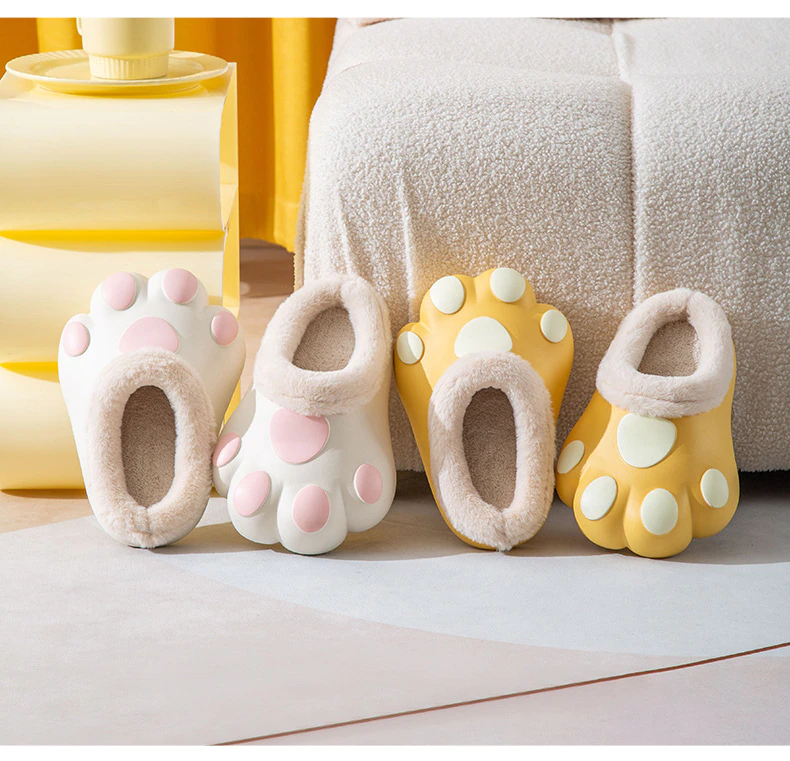 Plush House Slippers with Non-Slip Paw Design Soft Fleece Lining Warm Winter Socks Comfortable | Sansoti
