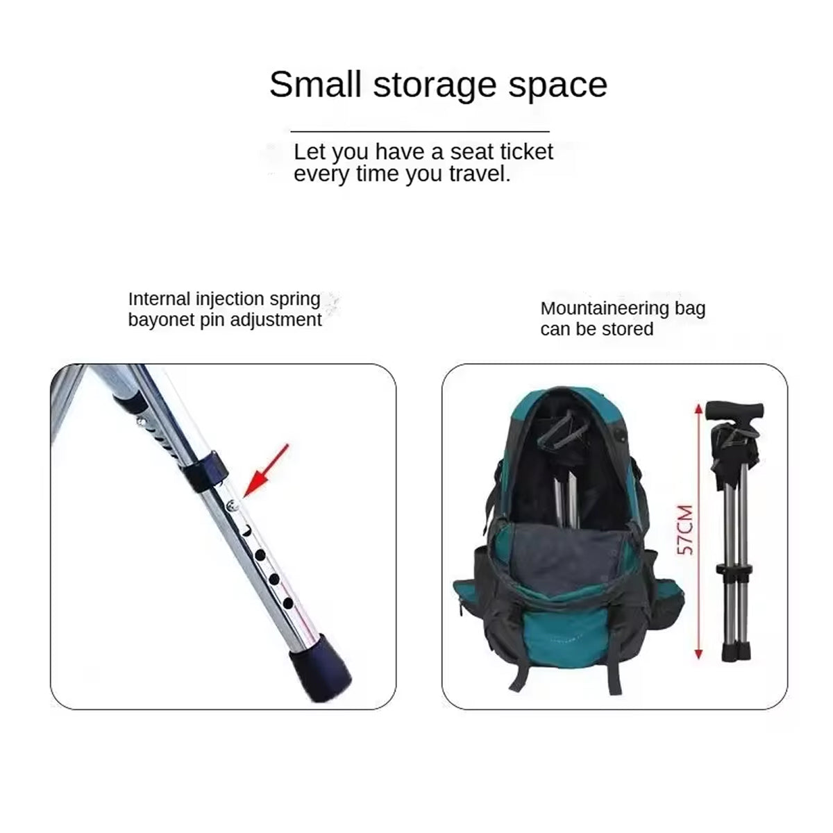 Folding Walking Cane with Seat Adjustable 57-87cm Aluminum Tripod Mobility Aid for Outdoor Walking | Sansoti
