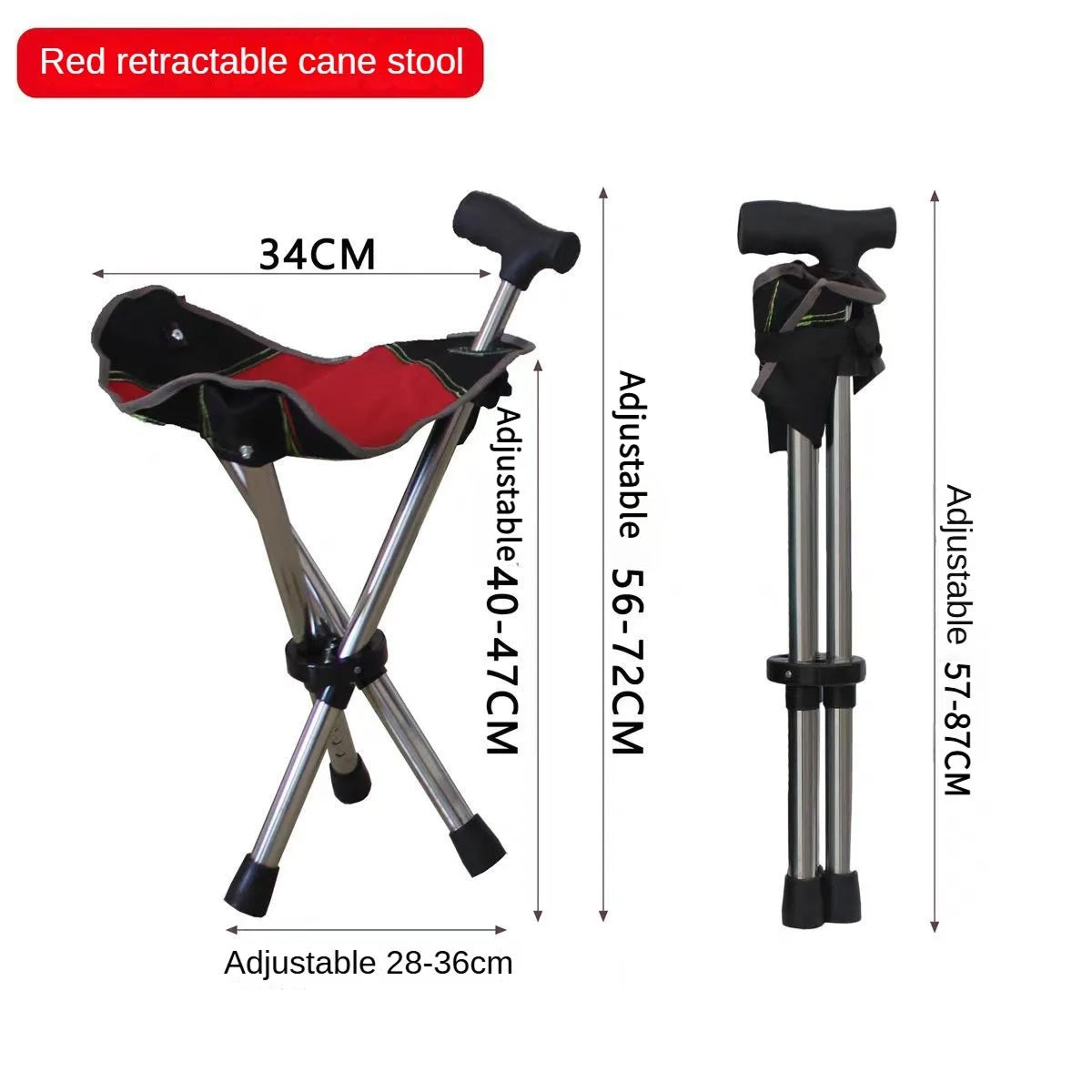 Folding Walking Cane with Seat Adjustable 57-87cm Aluminum Tripod Mobility Aid for Outdoor Walking | Sansoti
