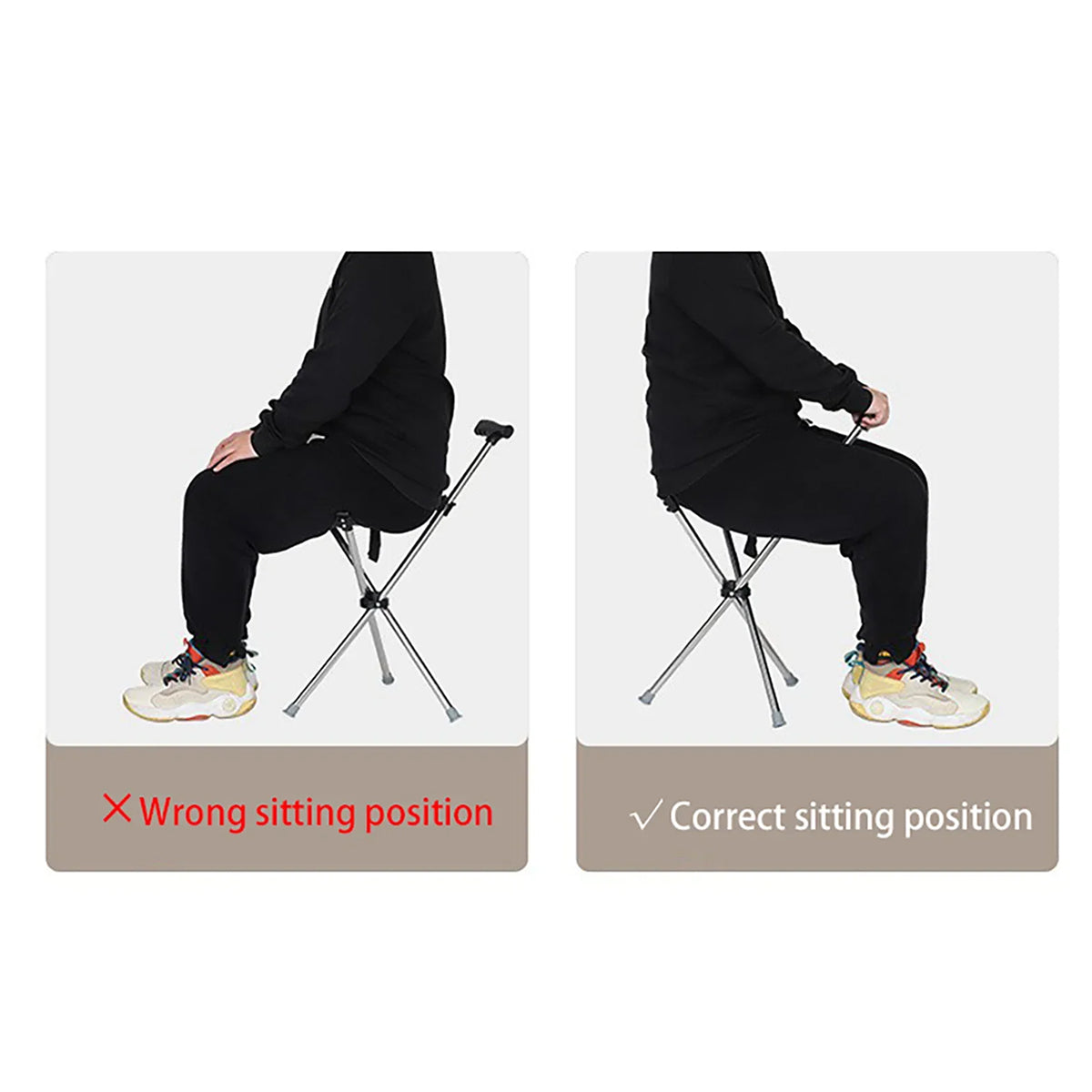 Folding Walking Cane with Seat Adjustable 57-87cm Aluminum Tripod Mobility Aid for Outdoor Walking | Sansoti