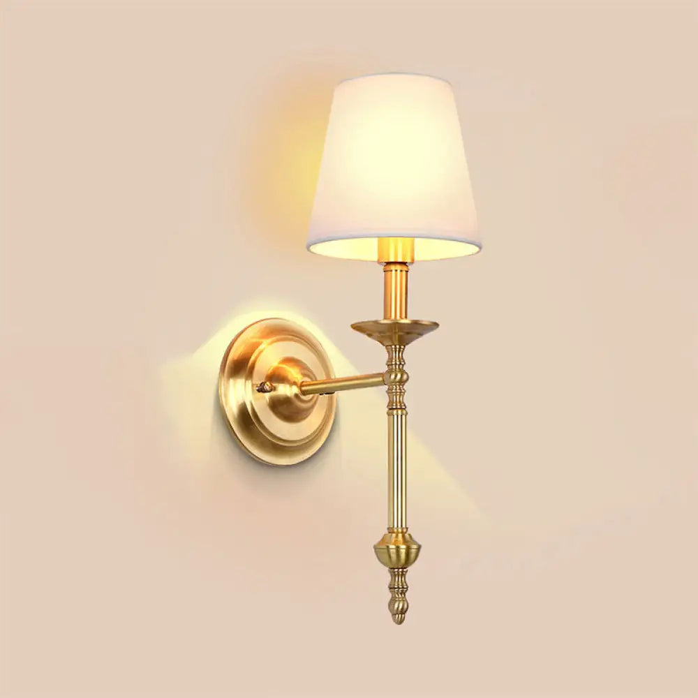 Wandlamp Messing Kegel Stoffen Kap Retro Stijl Eetkamer Slaapkamer Woonkamer Sfeerverlichting 1-2 Lampen | Sansoti