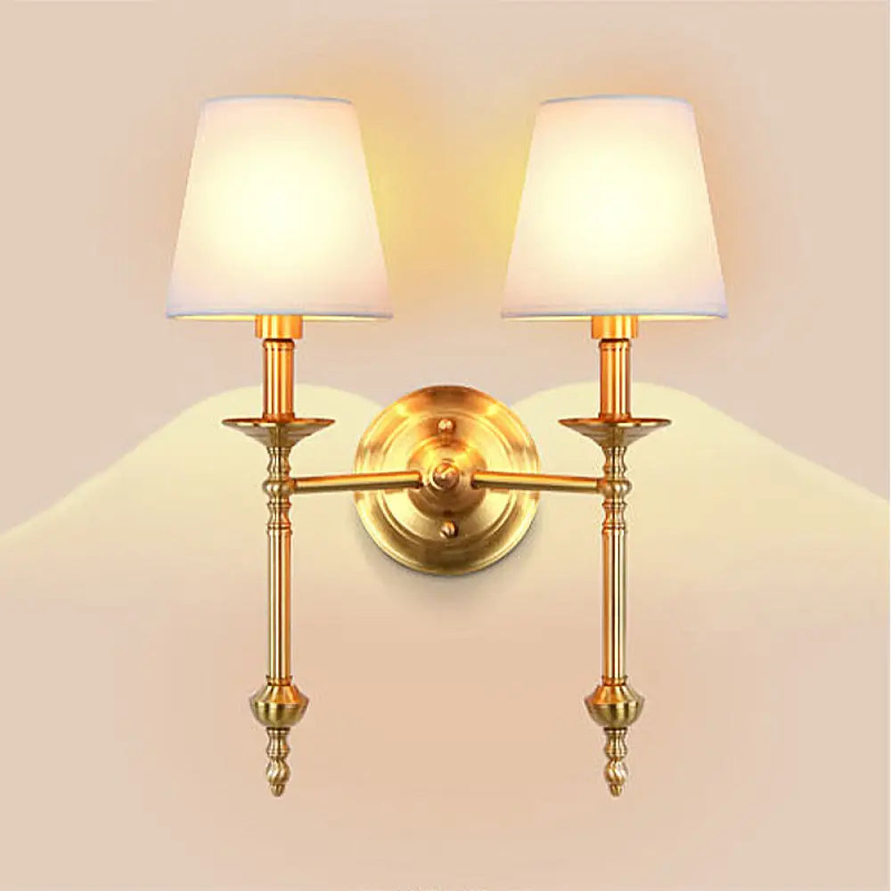Wandlamp Messing Kegel Stoffen Kap Retro Stijl Eetkamer Slaapkamer Woonkamer Sfeerverlichting 1-2 Lampen | Sansoti