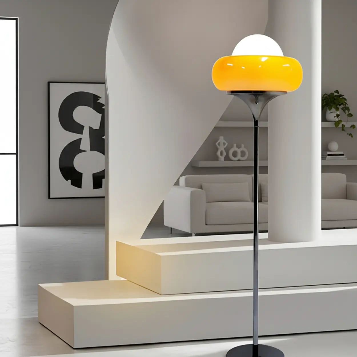 Vloerlamp Glas Retro Bol E27 Metaal Geel 155cm Sfeerverlichting Woonkamer | Sansoti