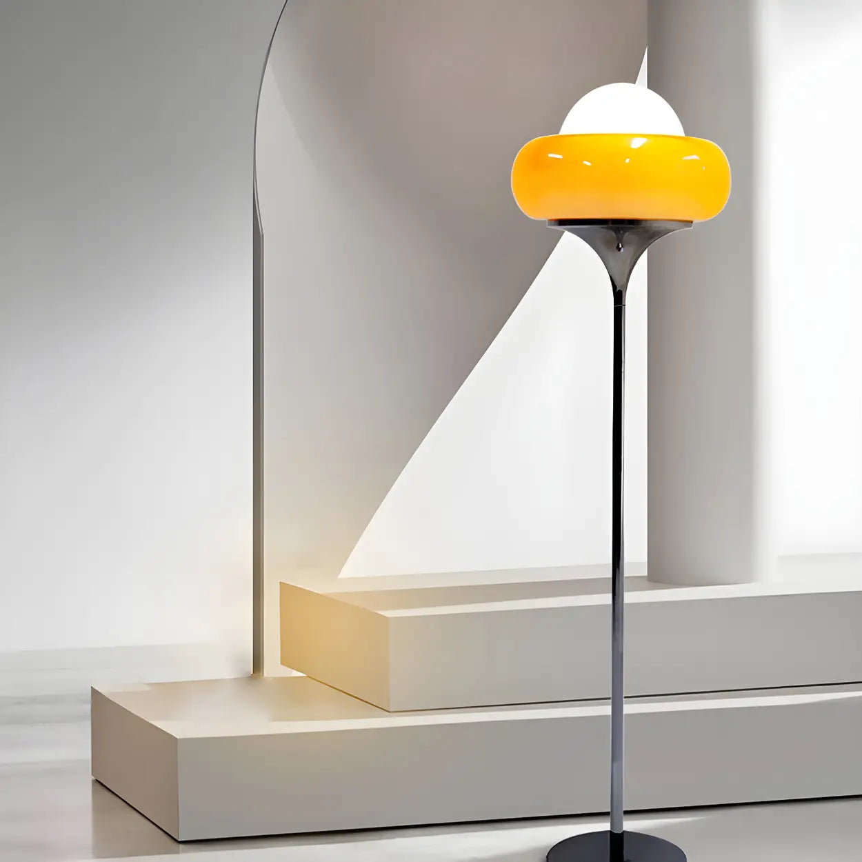 Vloerlamp Glas Retro Bol E27 Metaal Geel 155cm Sfeerverlichting Woonkamer | Sansoti