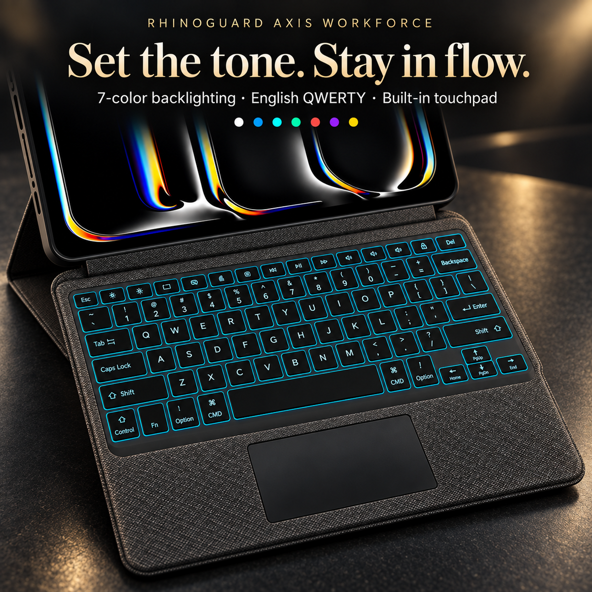 iPad Keyboard Case with Touchpad and Stand Backlit Keys Black Wireless for Multiple Models | Sansoti