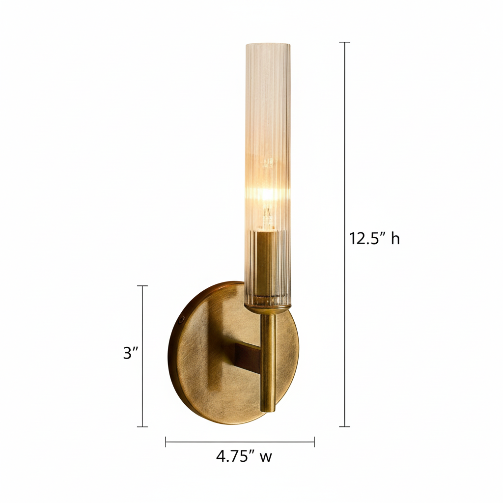 Geribbelde Glazen Wandlamp met Koperkleurige Afwerking – 1 of 2 Lichtpunten voor Badkamer Gang Slaapkamer | Sansoti