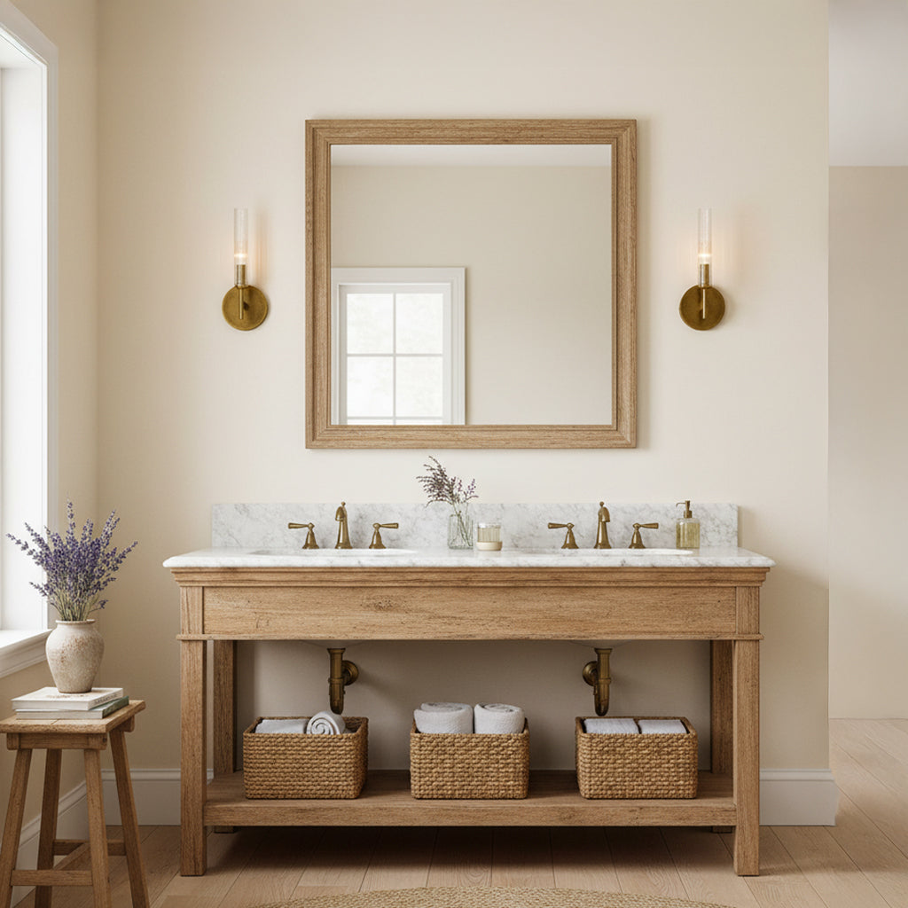 Geribbelde Glazen Wandlamp met Koperkleurige Afwerking – 1 of 2 Lichtpunten voor Badkamer Gang Slaapkamer | Sansoti