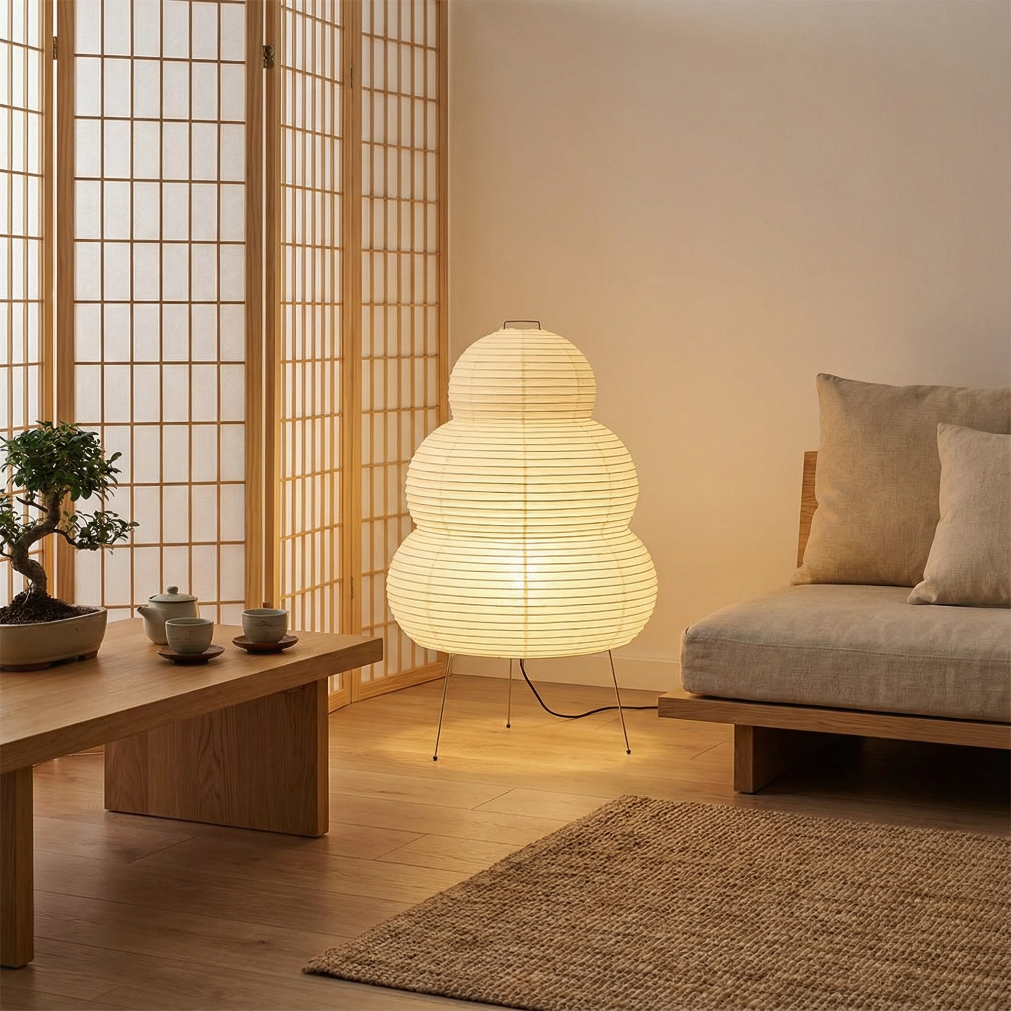 Lampadaire en papier de riz Ø40 cm, forme nuage, blanc chaud 3000K, design scandinave, éclairage d’ambiance intérieur | Sansoti