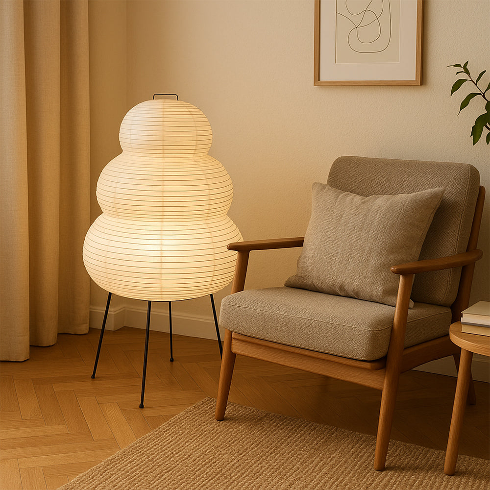 Lampadaire en papier de riz Ø40 cm, forme nuage, blanc chaud 3000K, design scandinave, éclairage d’ambiance intérieur | Sansoti
