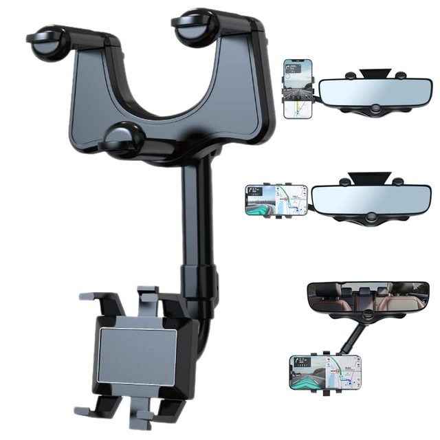 Draaibare Telefoonhouder Auto Achteruitkijkspiegel 360 Graden Verstelbaar Handsfree Navigatie Universeel | Sansoti