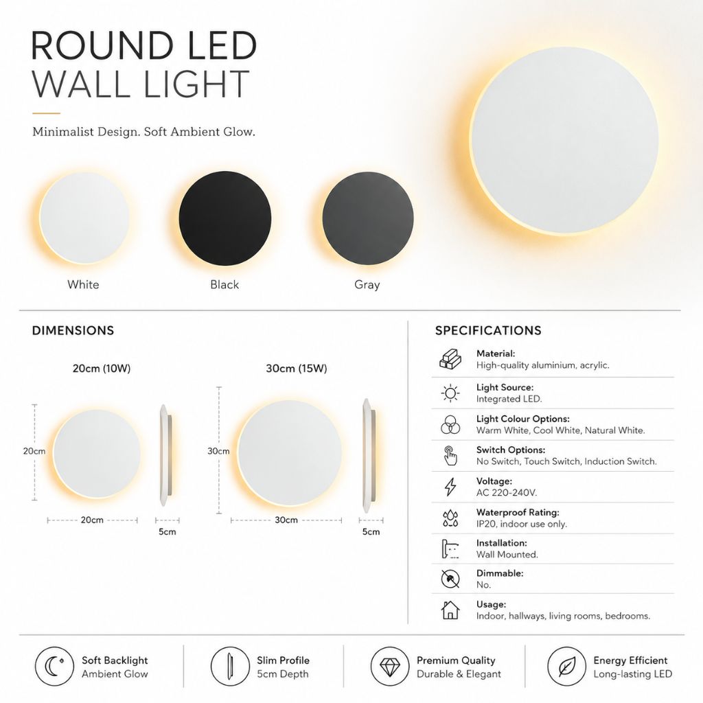 Runde LED-Wandleuchte mit Hintergrundbeleuchtung Aluminium-Acryl-Design Flur Schlafzimmer Wohnzimmer Beleuchtung | Sansoti