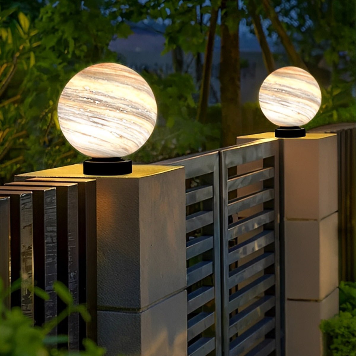 Außenlampe Pfostenkopf Kugel Glas Marmoroptik Warmweiß Garten Einfahrt Tor Villa Außenbeleuchtung Sockellampe E27 IP54 Gartenlampe Stimmungsbeleuchtung | Restfield