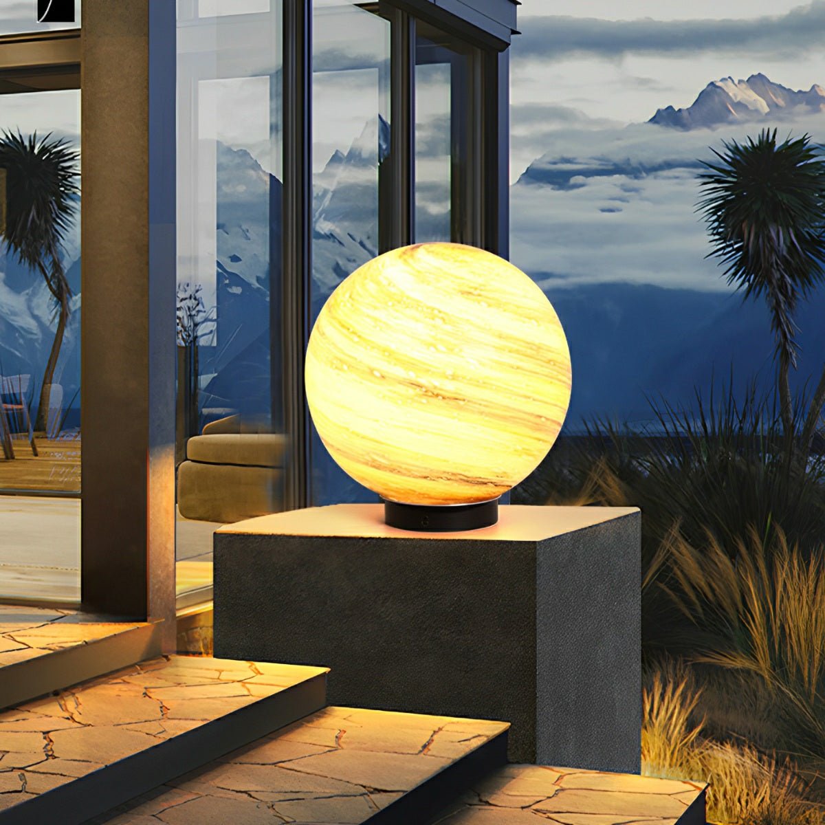 Außenlampe Pfostenkopf Kugel Glas Marmoroptik Warmweiß Garten Einfahrt Tor Villa Außenbeleuchtung Sockellampe E27 IP54 Gartenlampe Stimmungsbeleuchtung | Restfield