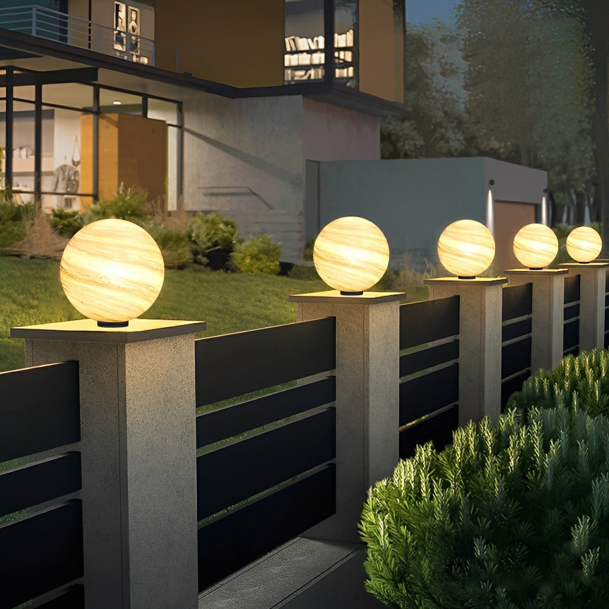 Außenlampe Pfostenkopf Kugel Glas Marmoroptik Warmweiß Garten Einfahrt Tor Villa Außenbeleuchtung Sockellampe E27 IP54 Gartenlampe Stimmungsbeleuchtung | Restfield