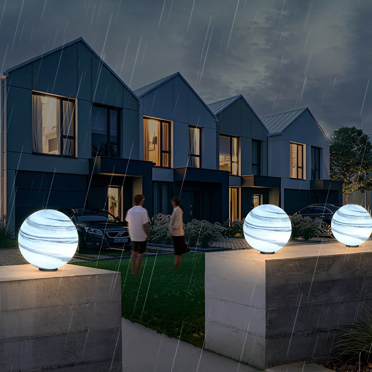 Außenlampe Pfostenkopf Kugel Glas Marmoroptik Warmweiß Garten Einfahrt Tor Villa Außenbeleuchtung Sockellampe E27 IP54 Gartenlampe Stimmungsbeleuchtung | Restfield