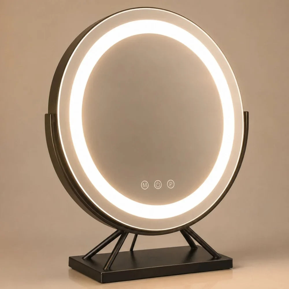 Beleuchteter Make-up-Spiegel mit dimmbarer LED, 15-facher Vergrößerung, 30 cm, rund, 3 Lichtmodi, um 360° drehbar, Tischmodell | Sansoti