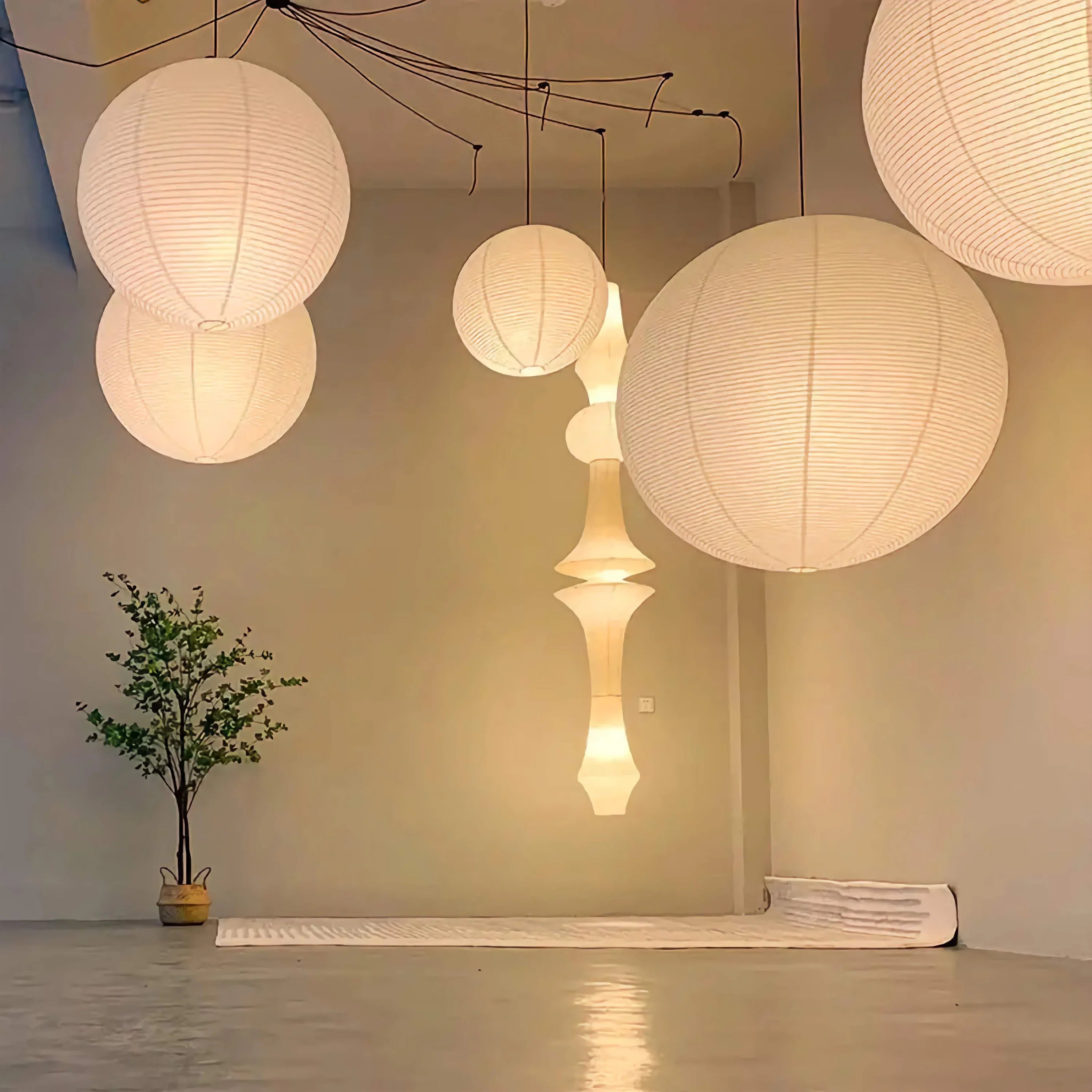 Hängelampe Reispapier Wabi-Sabi Japandi Minimalistisch Weiß Warmes Licht Wohnzimmer Schlafzimmer | Restfield