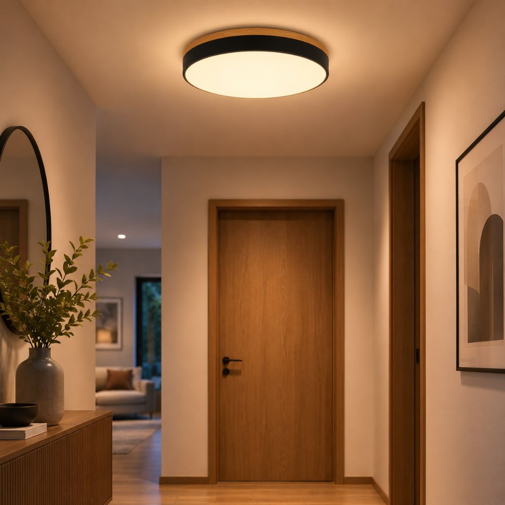 Runde Holz-Deckenleuchte mit LED-Beleuchtung, 30–50 cm, dimmbar, warmweißes Licht für Wohnzimmer, Schlafzimmer und Esszimmer | Sansoti