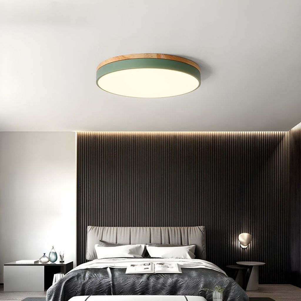 Runde Holz-Deckenleuchte mit LED-Beleuchtung, 30–50 cm, dimmbar, warmweißes Licht für Wohnzimmer, Schlafzimmer und Esszimmer | Sansoti