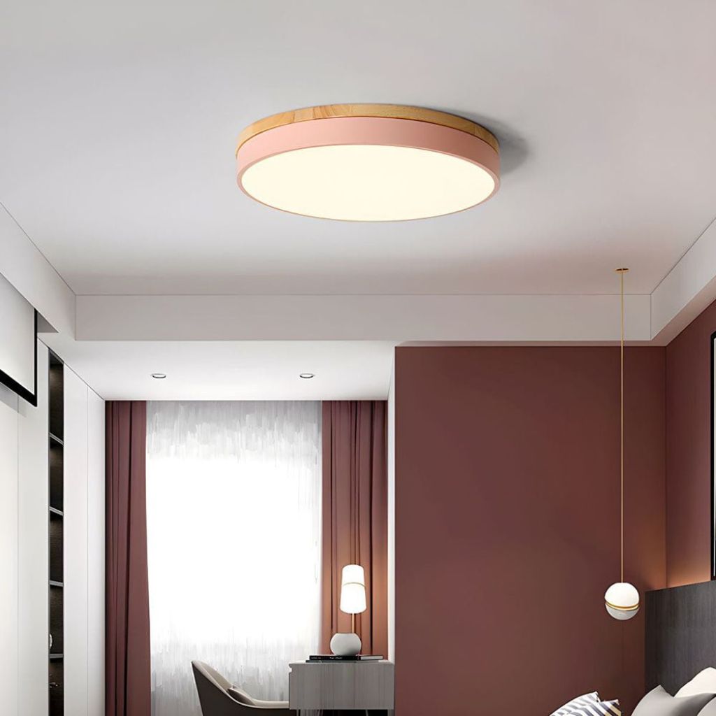 Runde Holz-Deckenleuchte mit LED-Beleuchtung, 30–50 cm, dimmbar, warmweißes Licht für Wohnzimmer, Schlafzimmer und Esszimmer | Sansoti