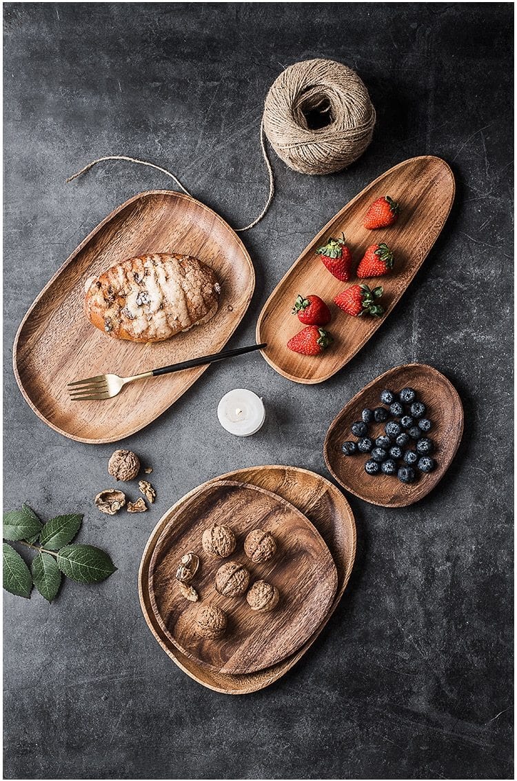 Rechteckiges, ovales oder rundes Servierbrett aus Akazienholz, Snackbrett, Schneidebrett für Frühstück, Abendessen und Küche | Sansoti