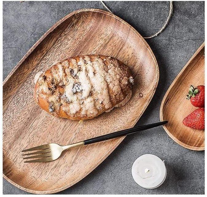 Rechteckiges, ovales oder rundes Servierbrett aus Akazienholz, Snackbrett, Schneidebrett für Frühstück, Abendessen und Küche | Sansoti