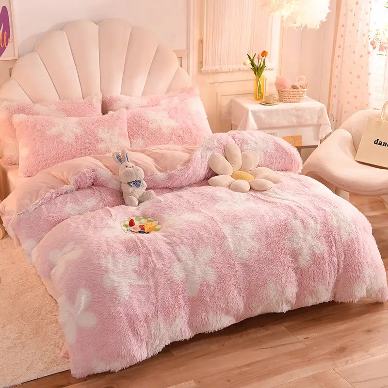 Fluffy Fleece Bedding Set – Teddy 3-piece or 4-piece – Duvet Cover Sheet Pillowcases Single | Sansoti