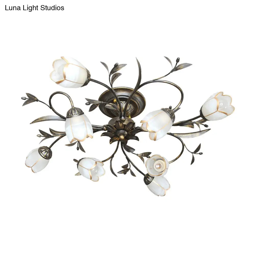 Landelijke Kroonluchter Glas & Messing 4-12 Lichtpunten Bloemranken Plafondlamp Romantische Verlichting | Sansoti