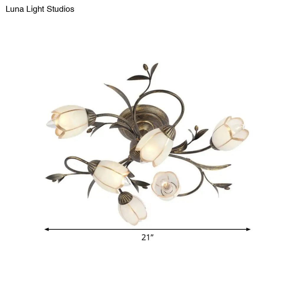Landelijke Kroonluchter Glas & Messing 4-12 Lichtpunten Bloemranken Plafondlamp Romantische Verlichting | Sansoti
