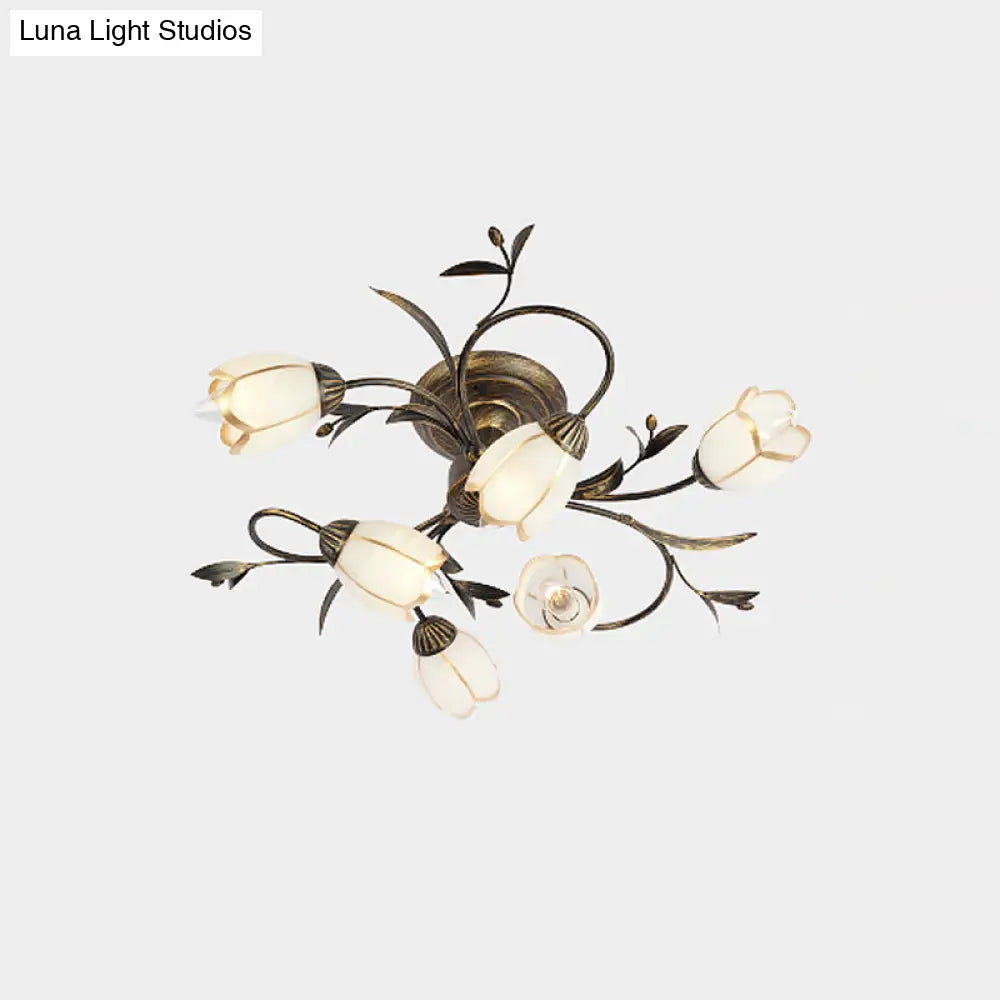 Landelijke Kroonluchter Glas & Messing 4-12 Lichtpunten Bloemranken Plafondlamp Romantische Verlichting | Sansoti
