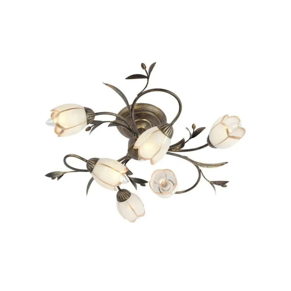 Landelijke Kroonluchter Glas & Messing 4-12 Lichtpunten Bloemranken Plafondlamp Romantische Verlichting | Sansoti