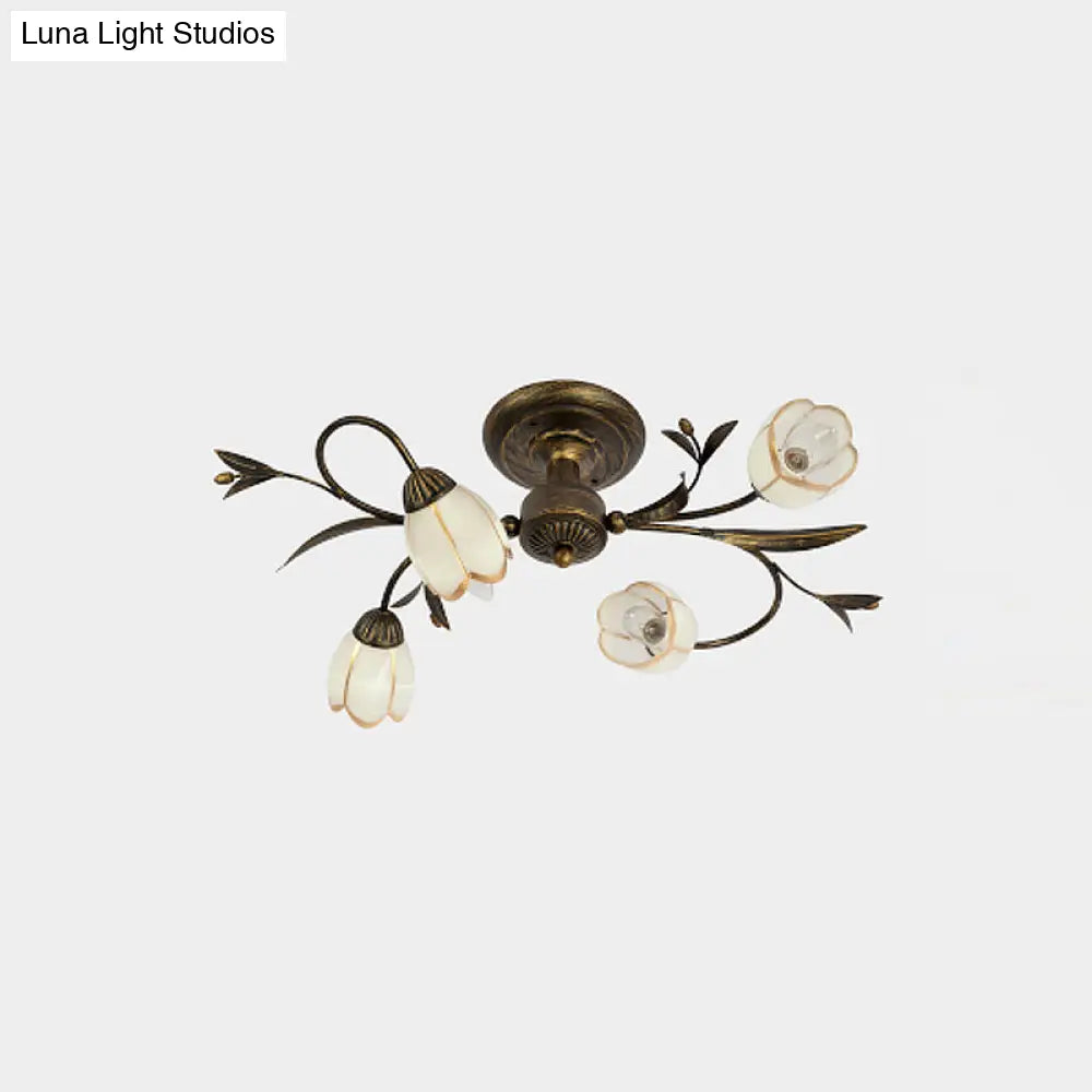 Landelijke Kroonluchter Glas & Messing 4-12 Lichtpunten Bloemranken Plafondlamp Romantische Verlichting | Sansoti