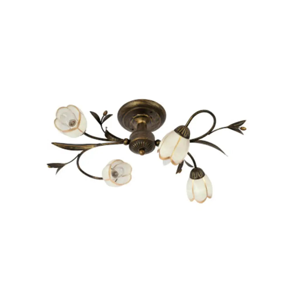 Landelijke Kroonluchter Glas & Messing 4-12 Lichtpunten Bloemranken Plafondlamp Romantische Verlichting | Sansoti