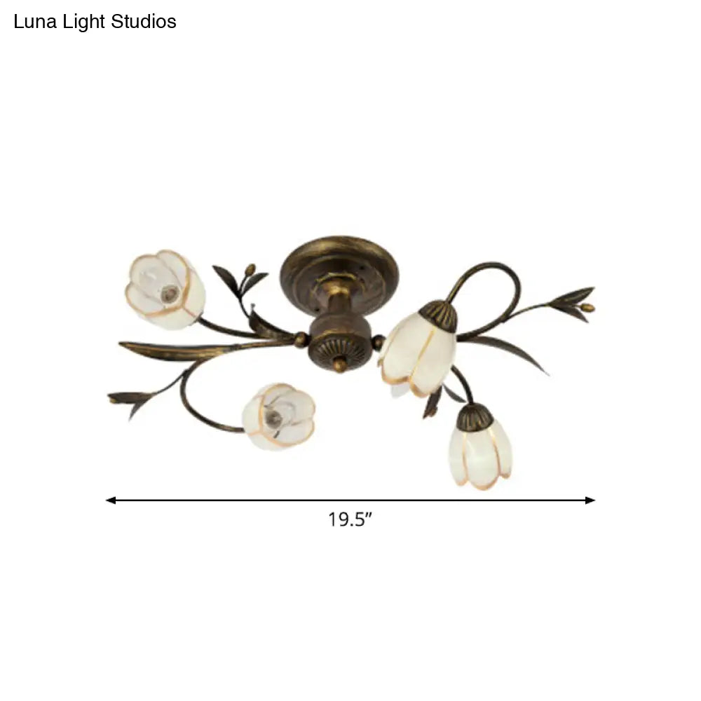 Landelijke Kroonluchter Glas & Messing 4-12 Lichtpunten Bloemranken Plafondlamp Romantische Verlichting | Sansoti