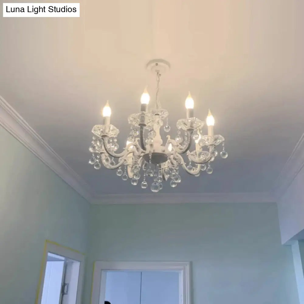 Kristallen Kroonluchter Wit Metaal 3-6 Lampen Kaarsvorm Hanglamp Landelijk Romantisch Sfeervol voor Gang Hal | Sansoti