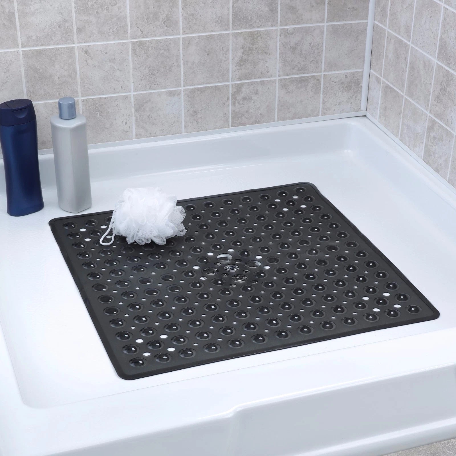Antislip Badmat met Zuignappen – Veilig Vaste Mat voor Bad en Douche – Vierkant Design met Drainagegaten – PVC Douchevloermat – Machinewasbaarbaar | Sansoti