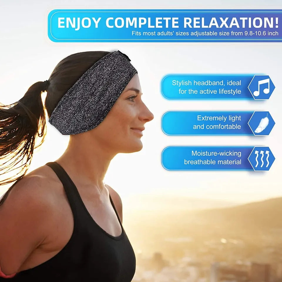 Sleep Headband with Wireless Bluetooth Speakers Cotton Gray Sports Band for Sleeping, Yoga, Running, and Meditation | Sansoti