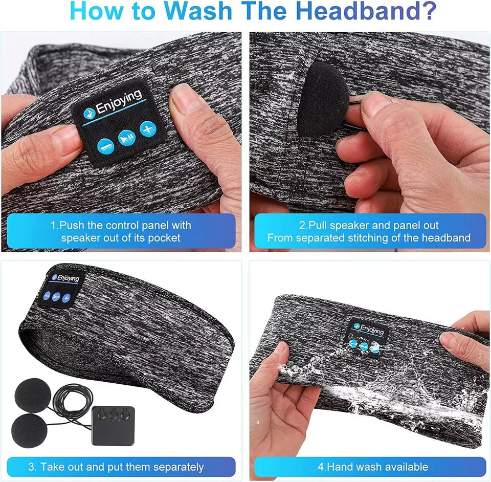 Sleep Headband with Wireless Bluetooth Speakers Cotton Gray Sports Band for Sleeping, Yoga, Running, and Meditation | Sansoti