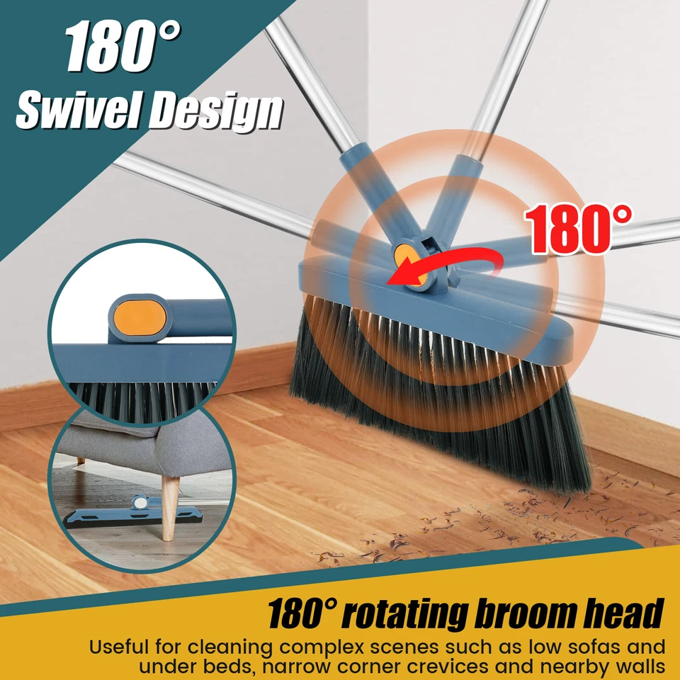 Sweeping Set Adjustable Handle & Rotating Broom Space-Saving Foldable Household Cleaning Tool | Sansoti