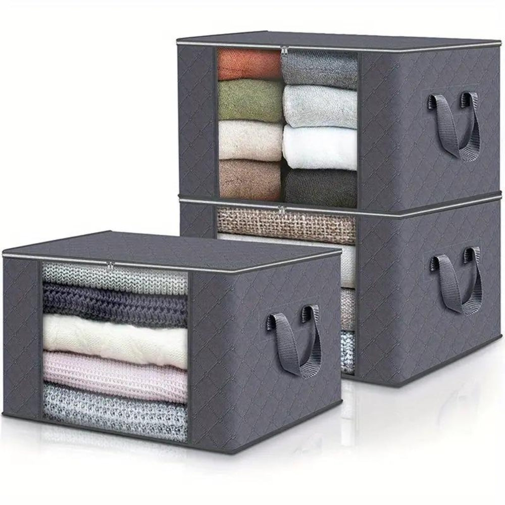 Boîte de rangement pour vêtements 60x40x35cm grise, respirante, avec fenêtre, pour armoire, couettes et textiles, organisateur de rangement | Sansoti
